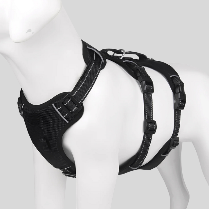 Reflective dog gear for secure walking. This adjustable pet harness ensures safety & control on daily walks.
