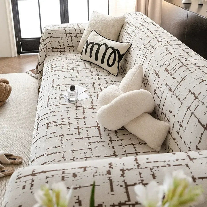 Durable chenille couch cover, anti-scratch and breathable, all-season furniture protector for a tidy home.