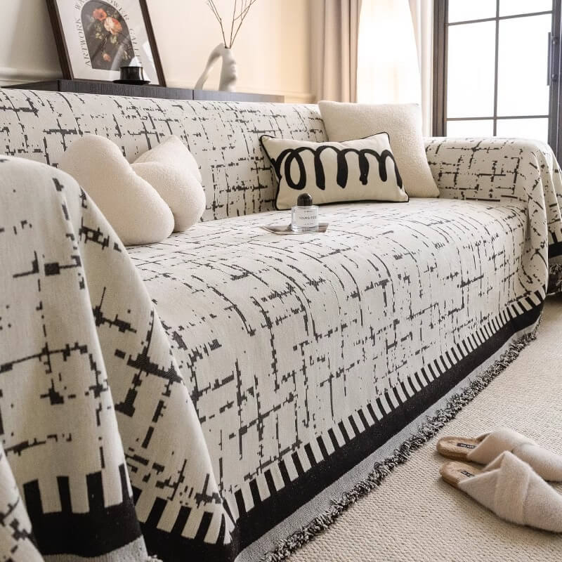Soft chenille couch cover for all seasons, anti-scratch throw in a neutral tone, home decor & pet-friendly.