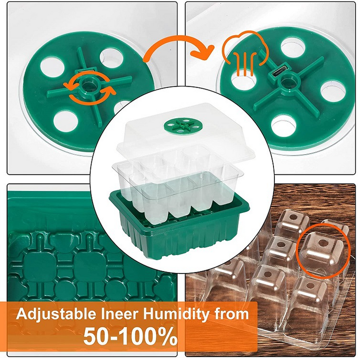 "Anzuchtset mit LED-Licht, ideal für Pflanzenzucht zuhause, zeigt blühende Setzlinge unter heller Beleuchtung."