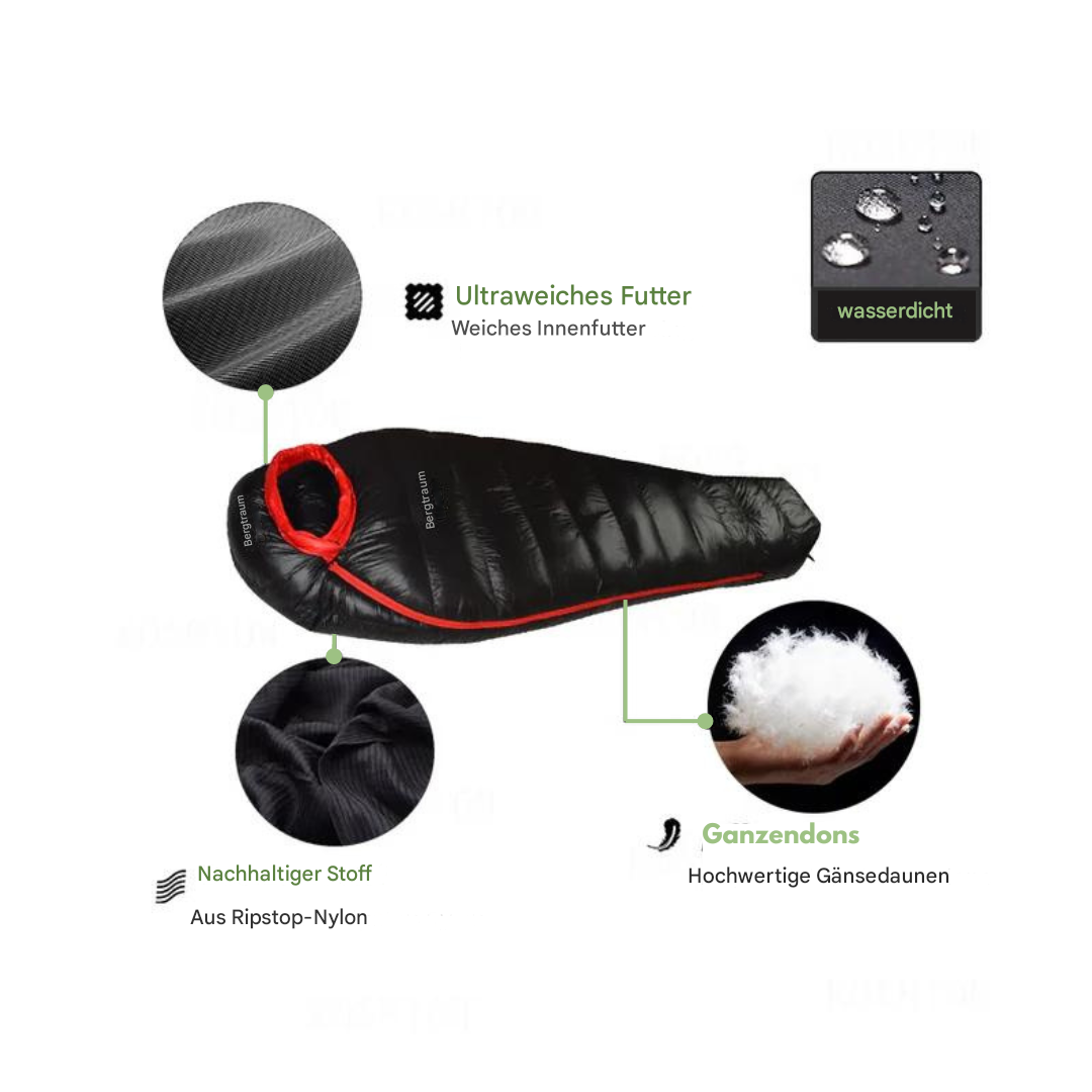 "ArcticNest Winterschlafsack in Schwarz, wasserfest, isoliert mit Entendaunen, ideal für Extremtemperaturen bis -20°C, Campin