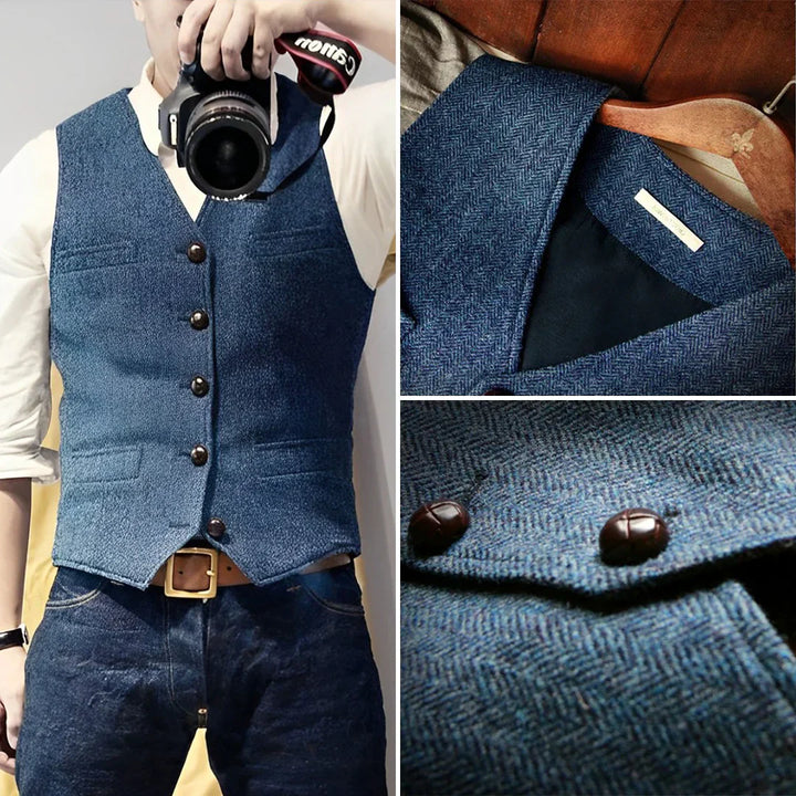"Ärmellose Herren Vintage-Weste mit elegantem Knopfverschluss, perfekt für stilvolle und vielseitige Looks."