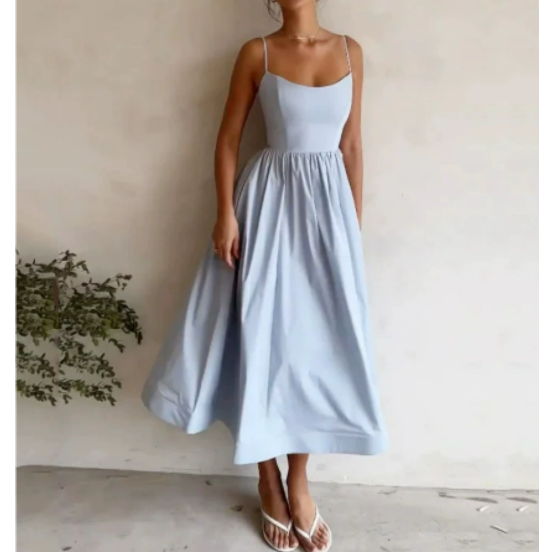 Ärmelloses Damen Sommerkleid in A-Linie, Midi-Länge, leicht und elegant, ideal für heiße Tage und entspannte Anlässe.