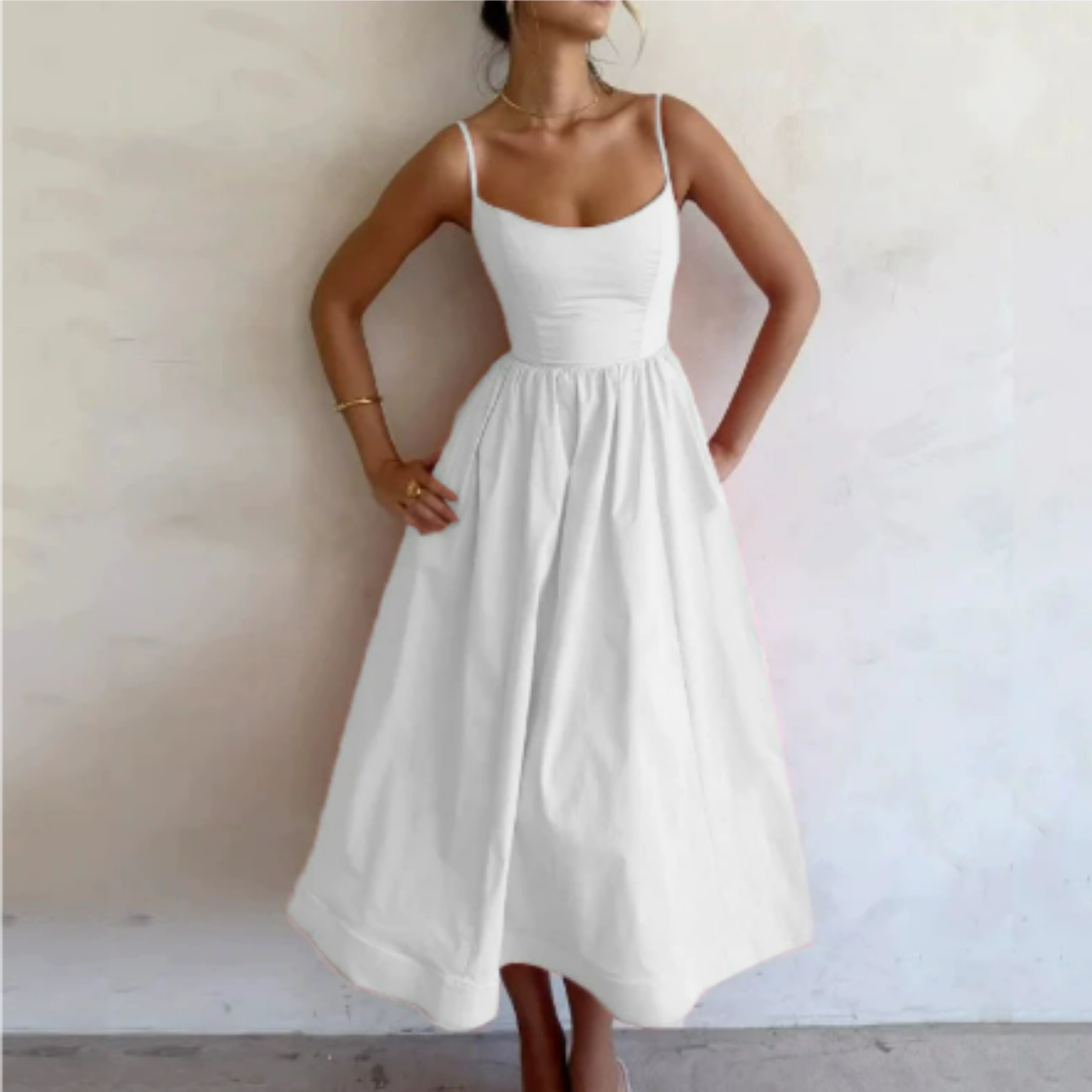 Ärmelloses Damen Sommerkleid in A-Linie, Midi-Länge, leicht und elegant, ideal für heiße Tage und entspannte Anlässe.
