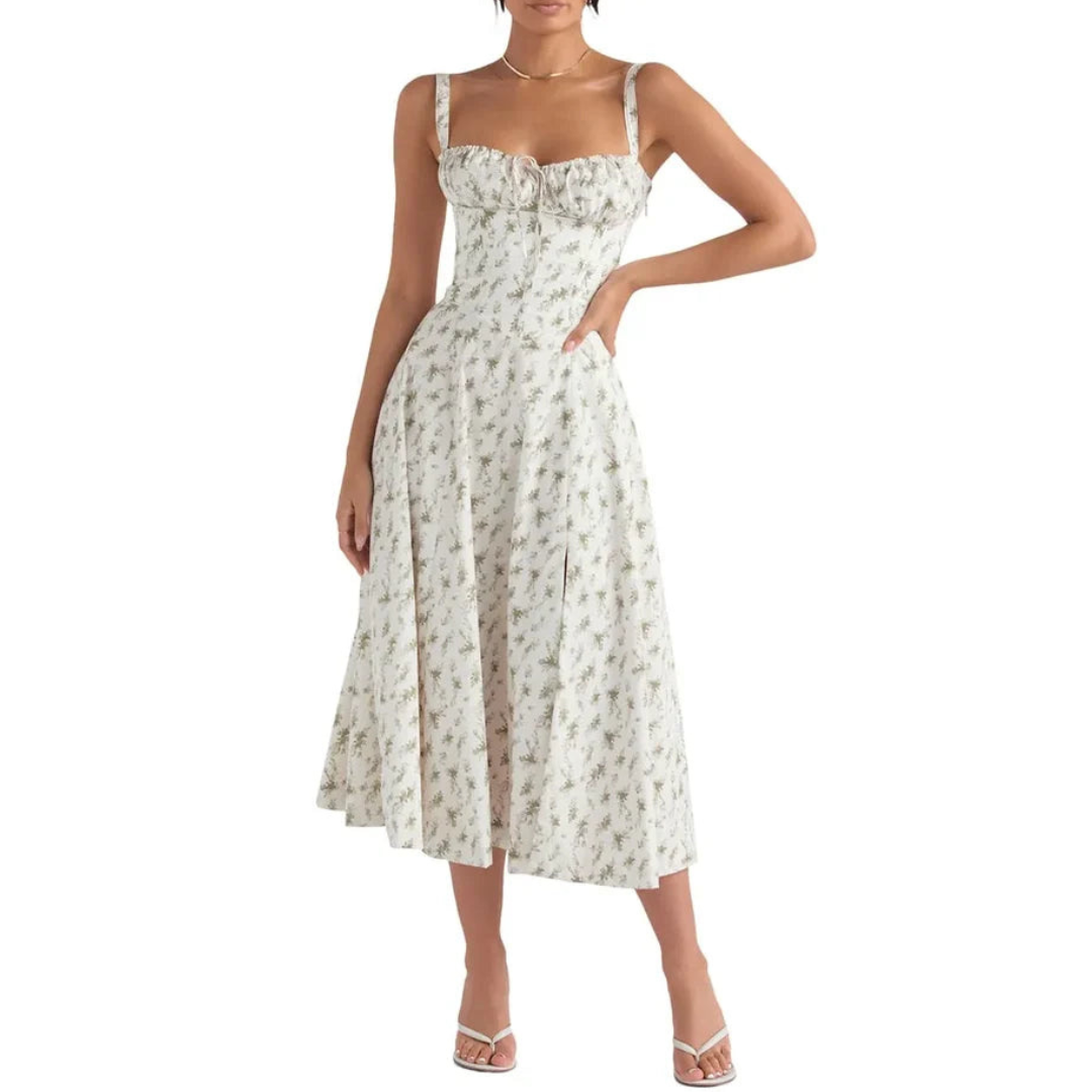 Ärmelloses Sommerkleid mit Sweetheart-Ausschnitt, eleganter Midi-Schnitt, tailliertes Design für feminine Silhouette.