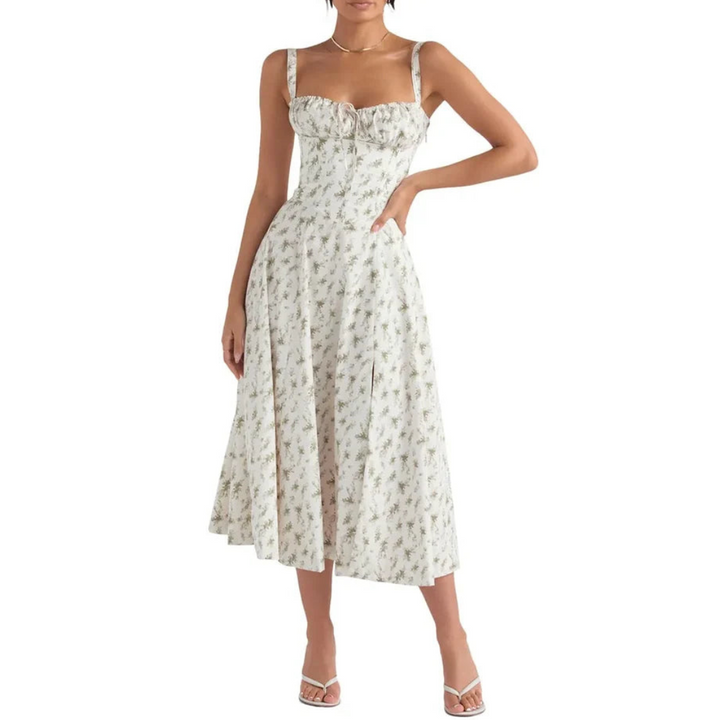 Ärmelloses Sommerkleid mit Sweetheart-Ausschnitt, eleganter Midi-Schnitt, tailliertes Design für feminine Silhouette.