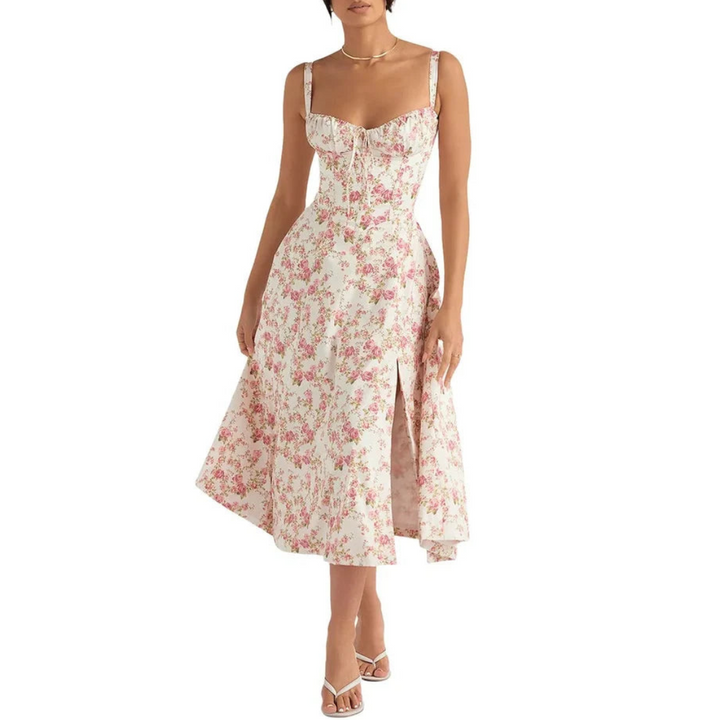 Ärmelloses Sommerkleid mit Sweetheart-Ausschnitt, eleganter Midi-Schnitt, tailliertes Design für feminine Silhouette.