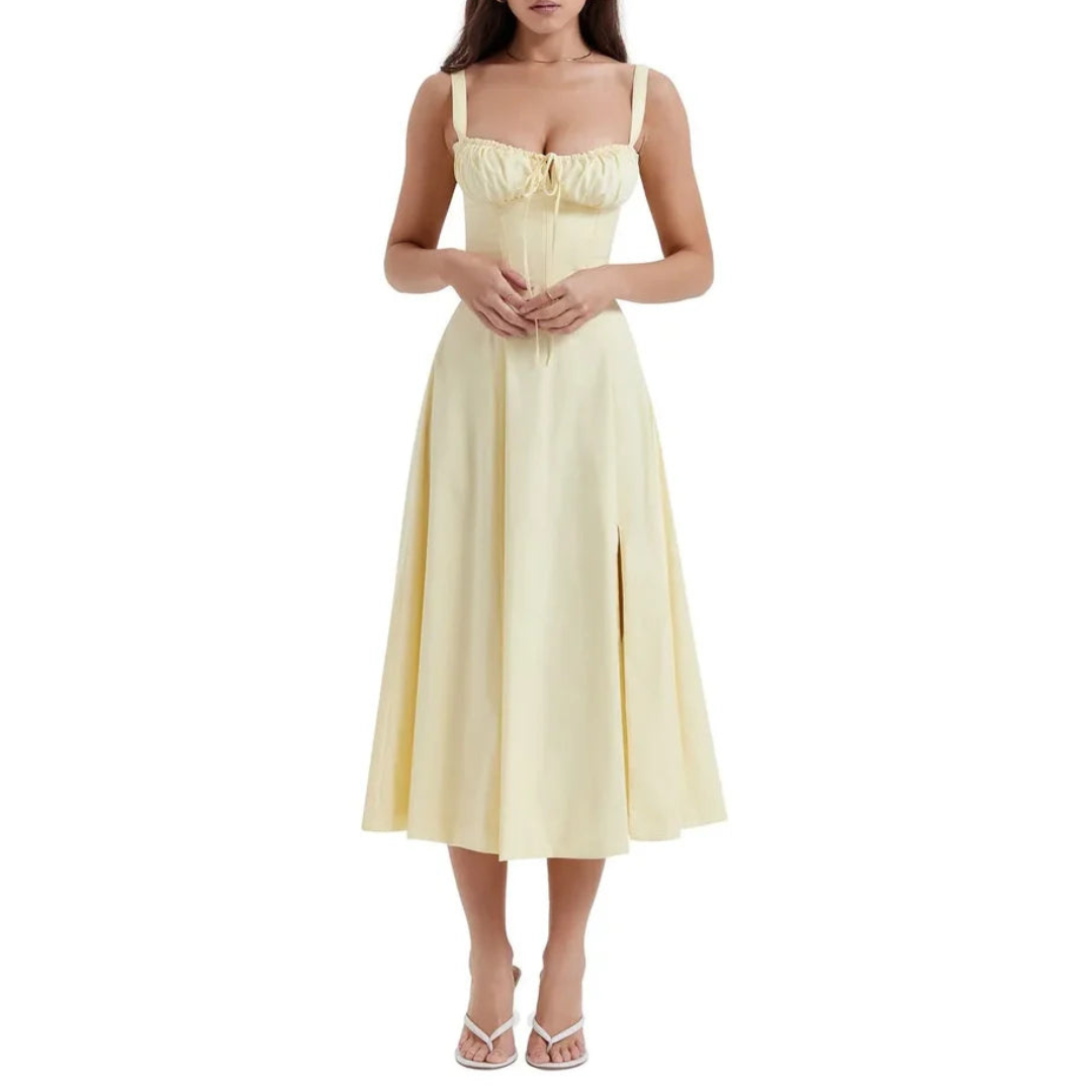 Ärmelloses Sommerkleid mit Sweetheart-Ausschnitt, eleganter Midi-Schnitt, tailliertes Design für feminine Silhouette.