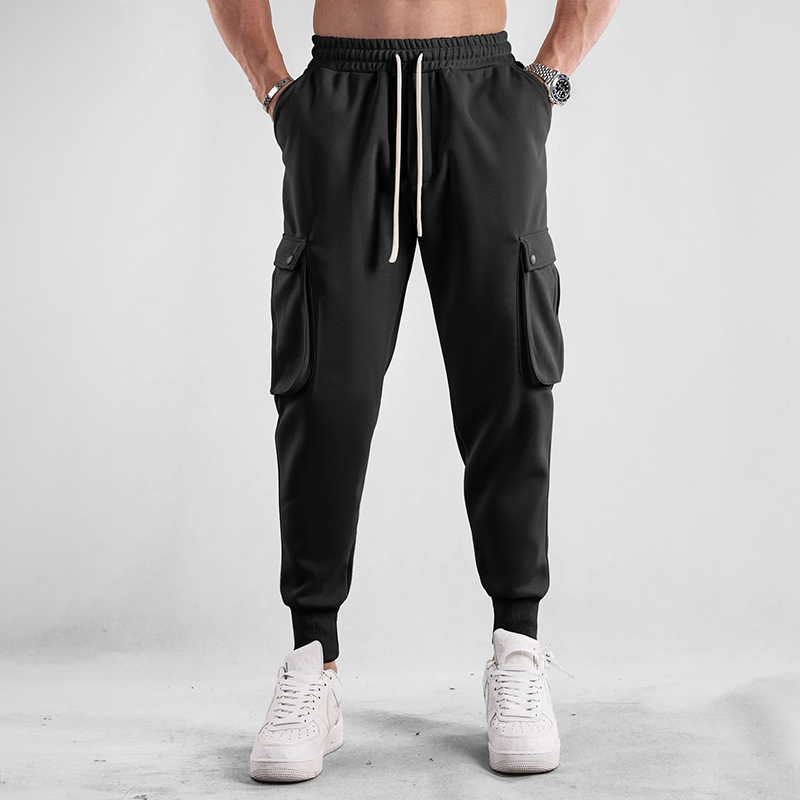 Soft cotton blend men's cargo joggers, great for lounging or casual outings.