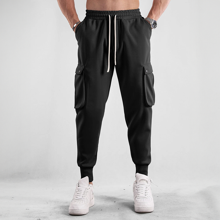 Soft cotton blend men's cargo joggers, great for lounging or casual outings.