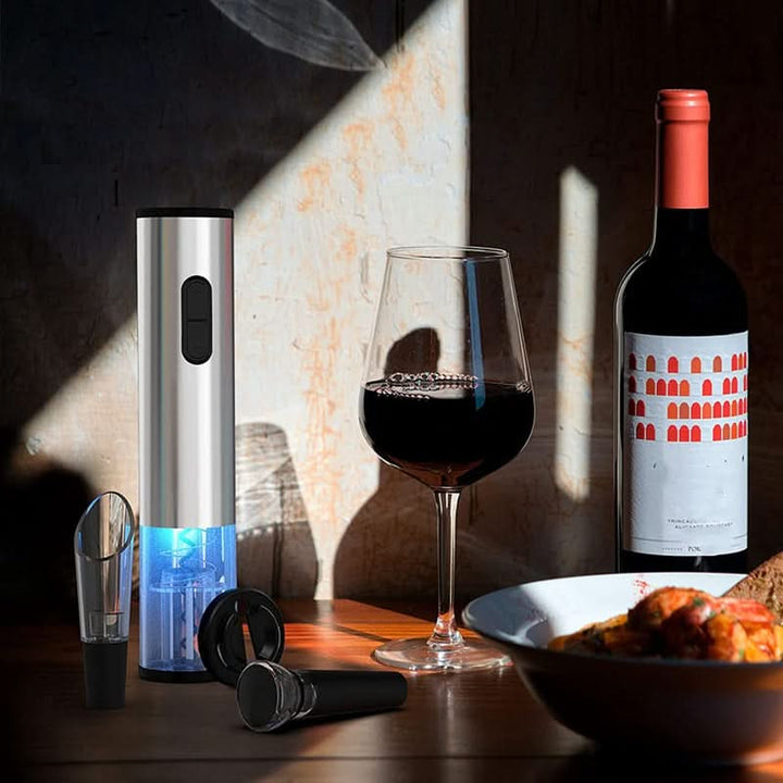 Premium automatic cordless electric wine bottle opener. Rechargeable corkscrew, essential kitchen & bar tool.