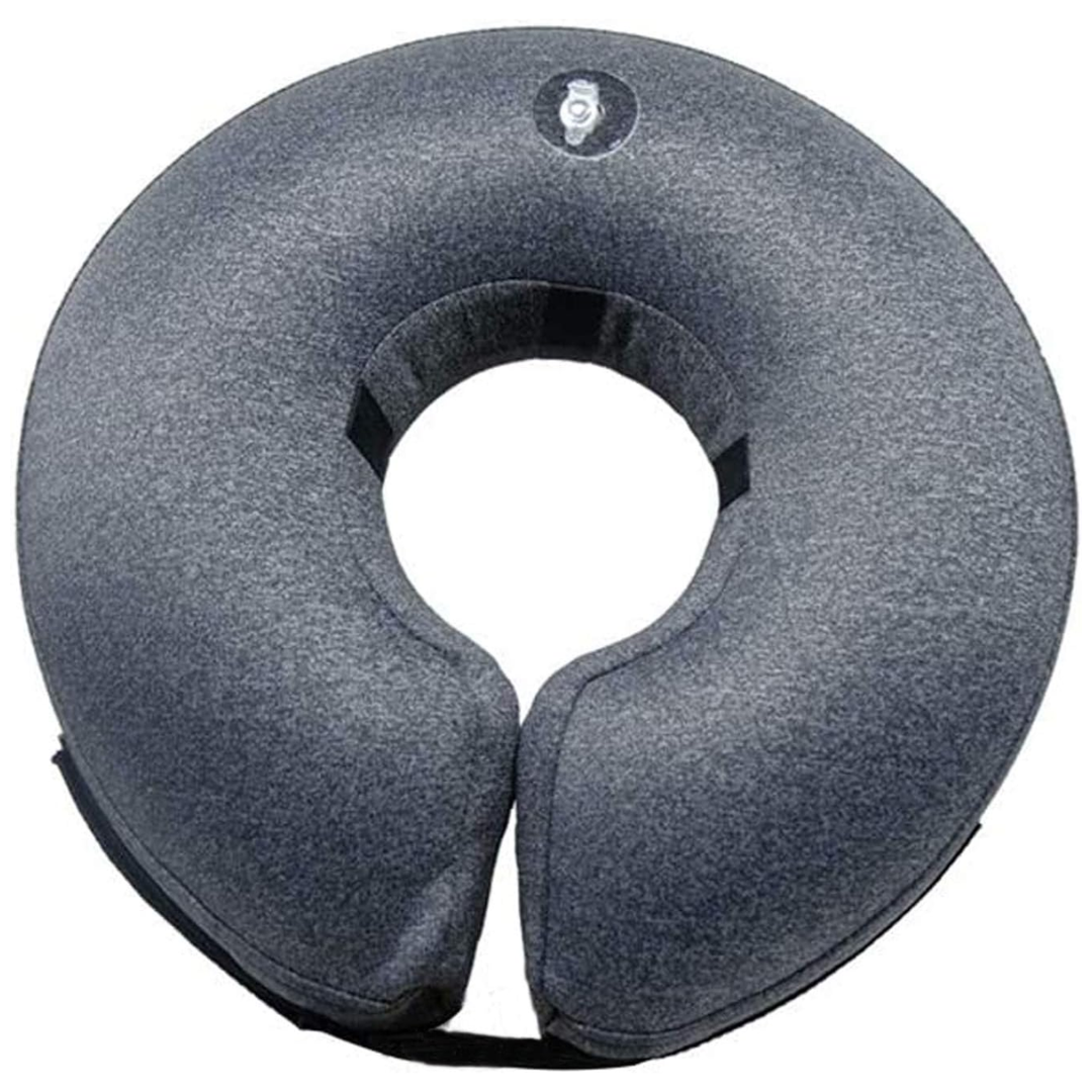 Aufblasbarer, blauer Hundekragen in Donut-Form für maximalem Komfort und Schutz nach Operationen.