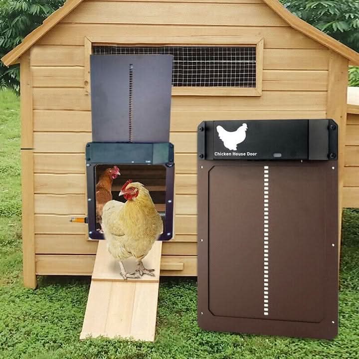 Energy-efficient automatic chicken coop door with light sensor for hassle-free poultry management.