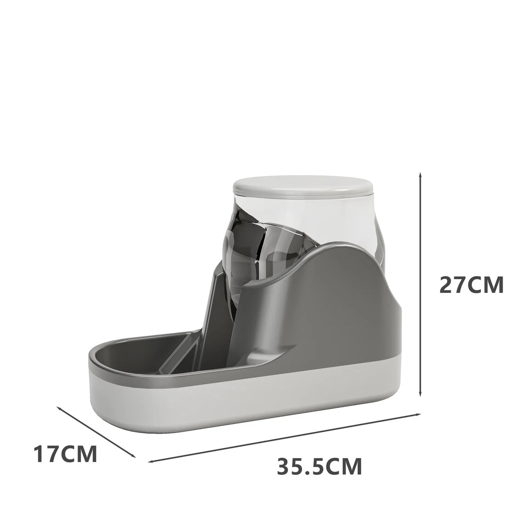Side profile of a modern 3.8L pet automatic feeder and waterer set, essential supplies for effortless pet feeding.