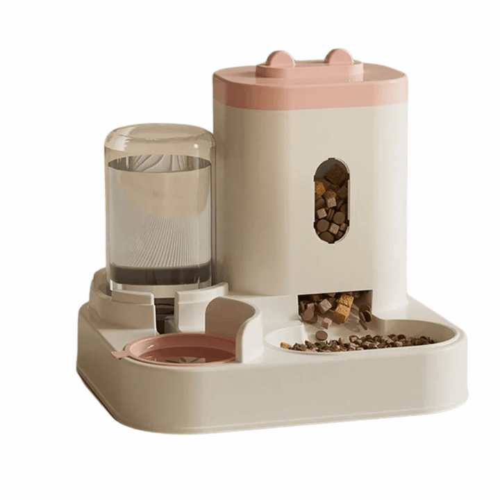 Smart pet food dispenser with easy-clean water bowl, automated feeding for cats and dogs