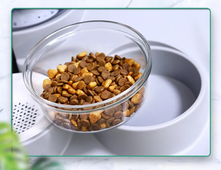 Pet feeder & water combo with splash-proof drip guard, perfect for dogs & cats