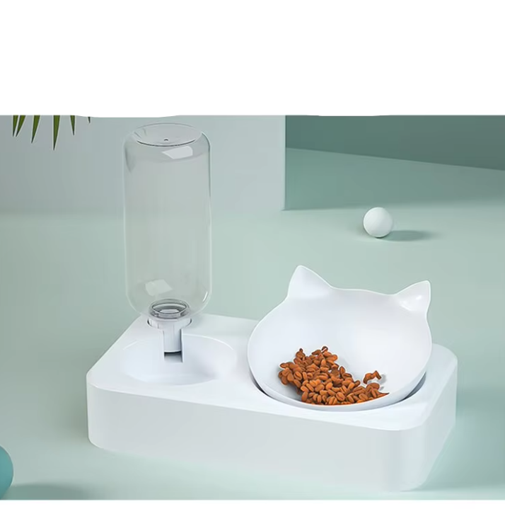 Automatic dog feeder and water bowl combo for small pets, designed for easy refilling.