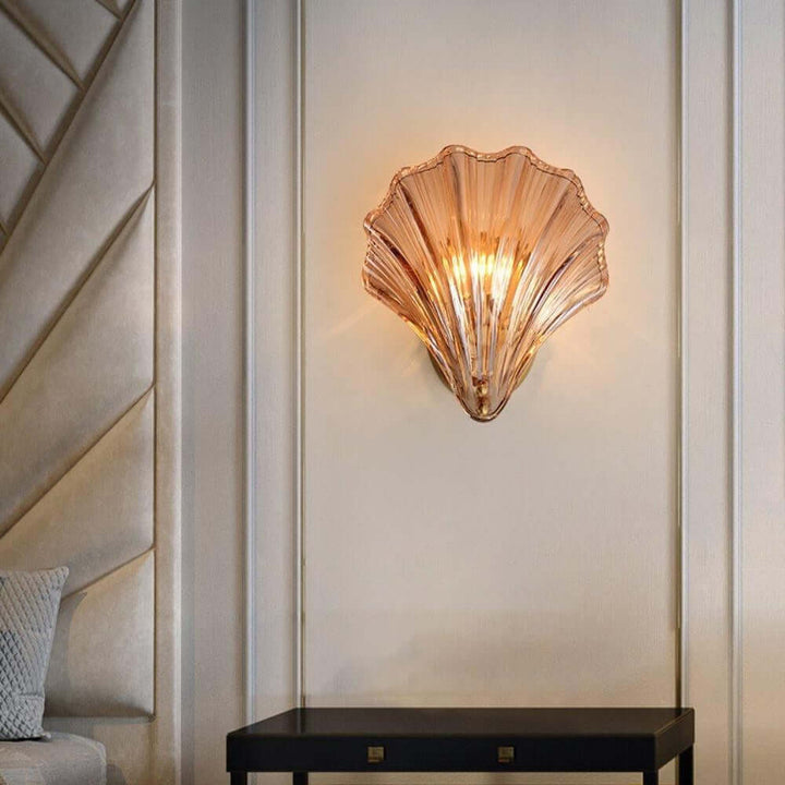 Muschel Wandleuchte aus Messing & Glas