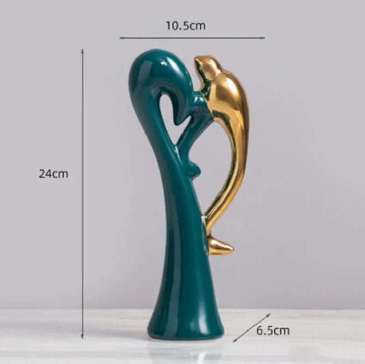 Keramik Vogel Deko Figur - Grün Gold