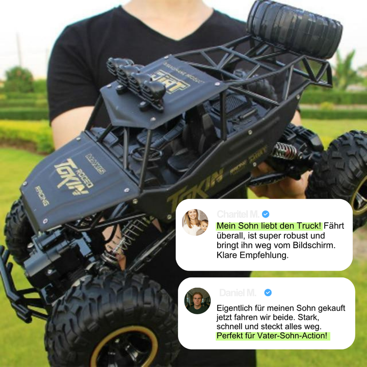 "BeastTrek X4 RC Monstertruck mit robustem Design, 4x4-Antrieb und großen Gummireifen für Offroad-Abenteuer."