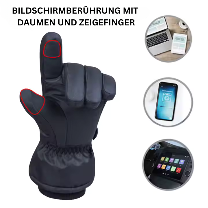 Beheizbare, wasserdichte Winterhandschuhe, Touchscreen-fähig, schwarz, für Outdoor-Aktivitäten, rutschfest, komfortabel.