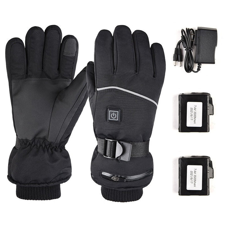 Beheizbare, wasserdichte Winterhandschuhe, Touchscreen-fähig, schwarz, für Outdoor-Aktivitäten, rutschfest, komfortabel.