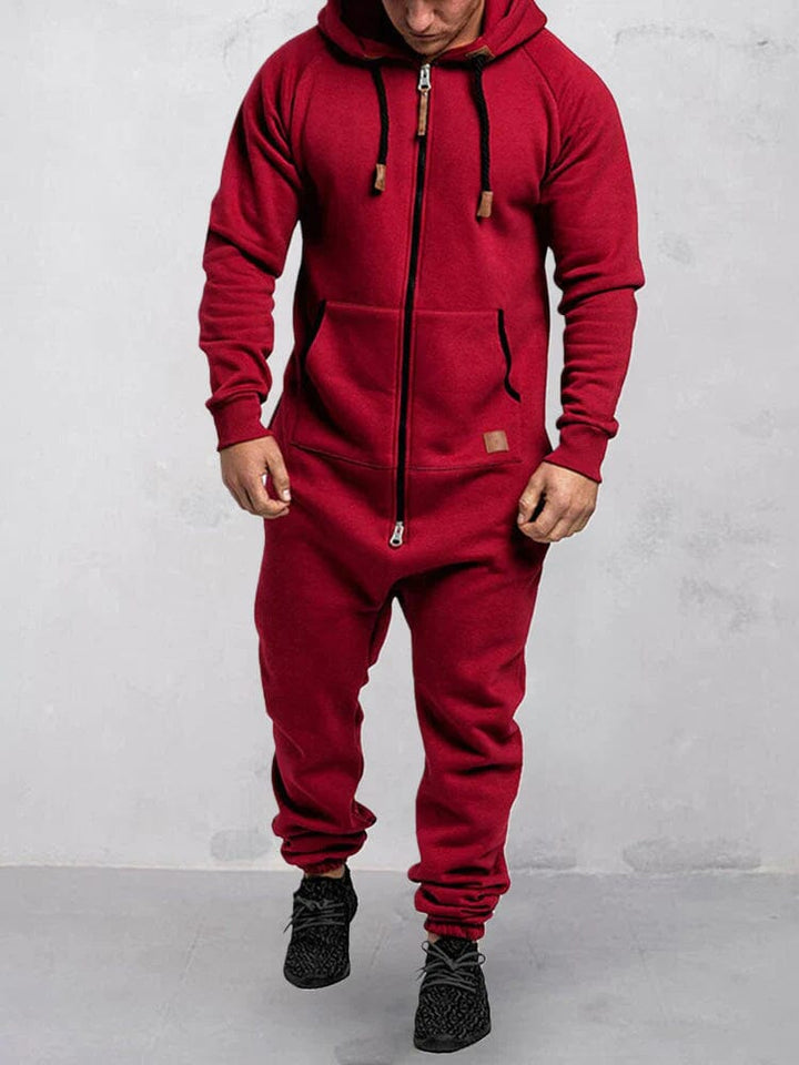 Bequemer Herren Jumpsuit mit Kapuze, lockere Passform, stilvolles Design, ideal für Freizeit und Entspannung.