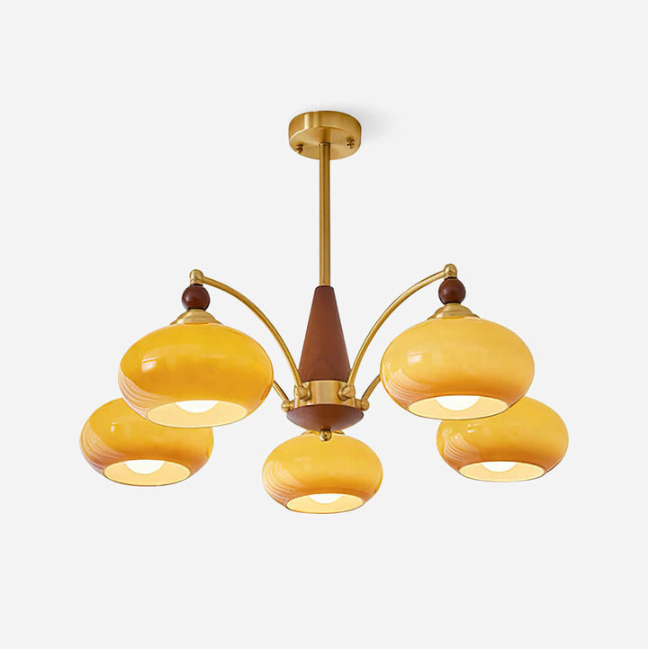 Retro Kronleuchter Holz & Messing