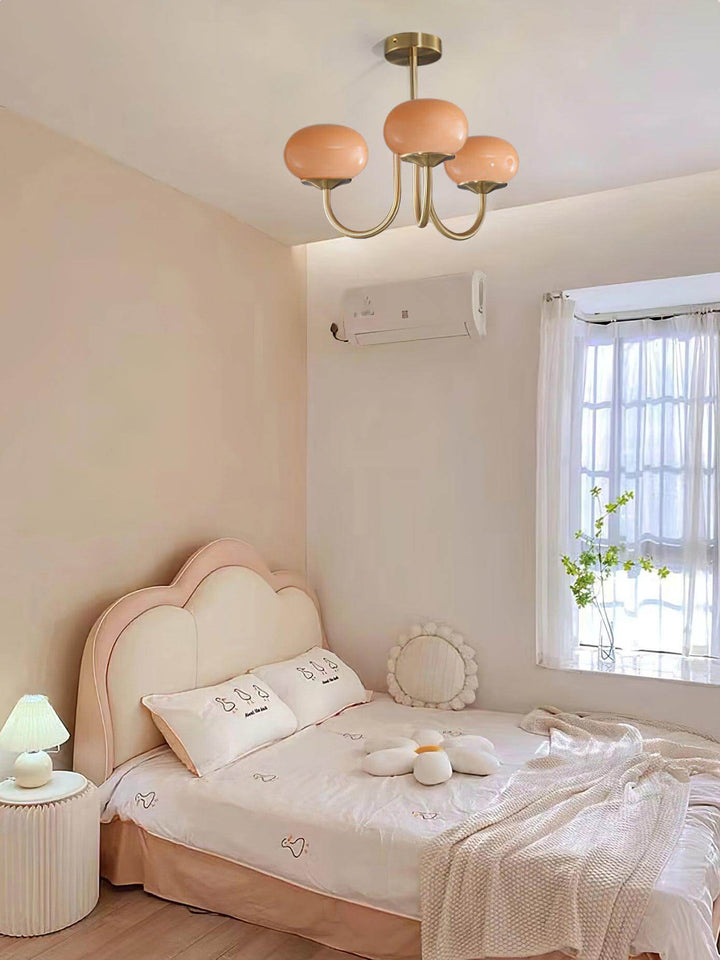 Moderner Kronleuchter mit Rosa Glasschirmen