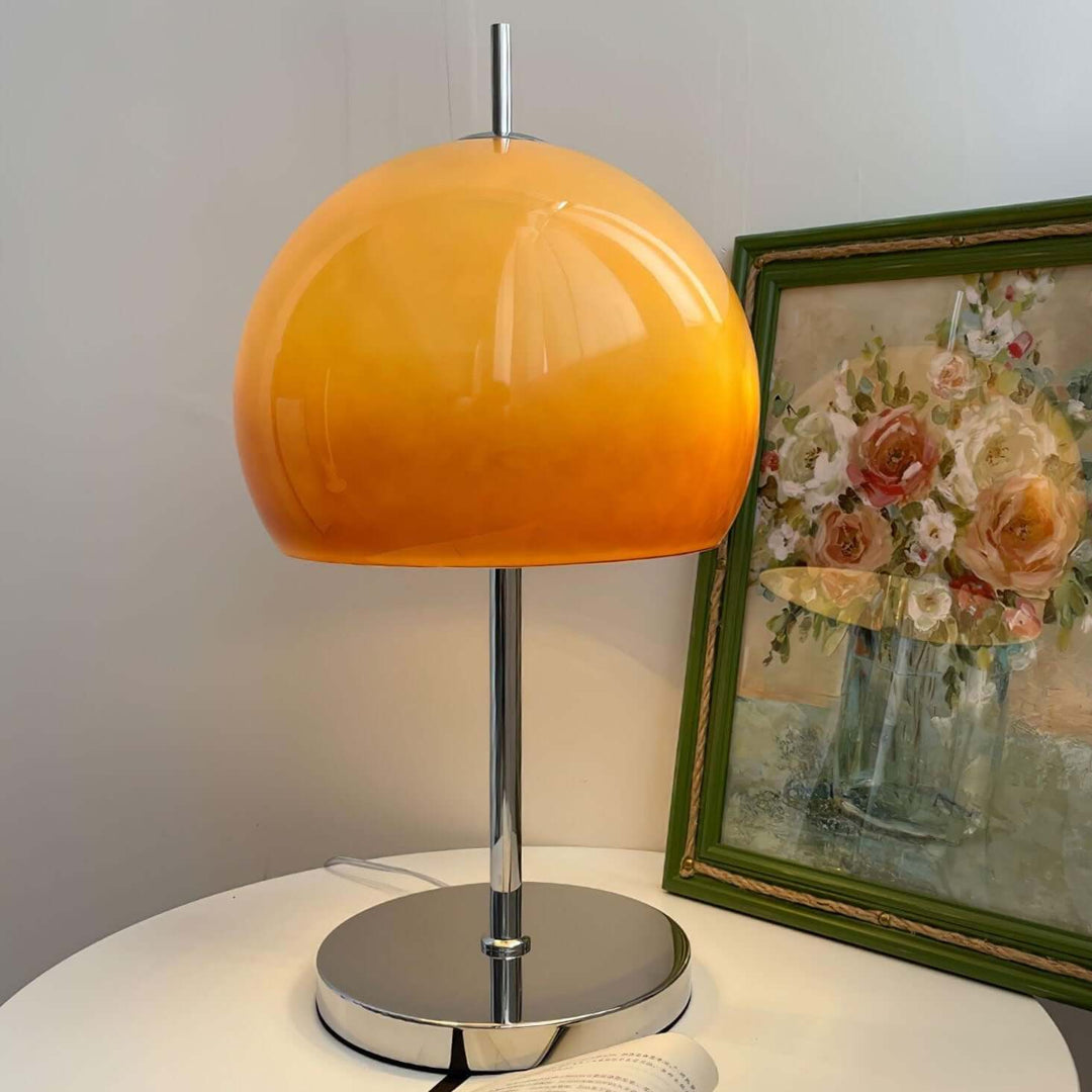 Pilz Design Tischlampe Glas Bernstein