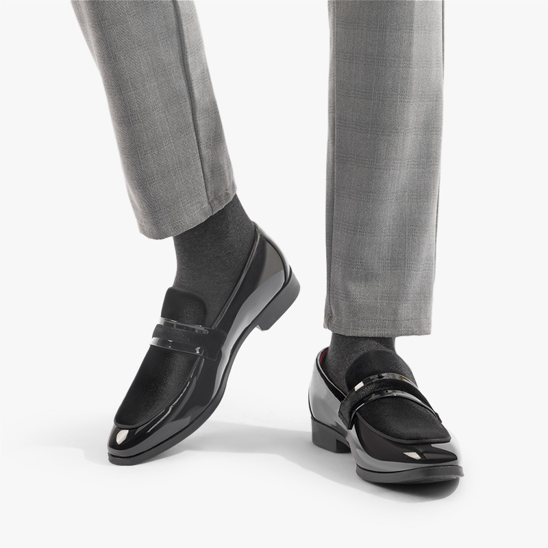 Navy blue men's dress loafers with a polished finish. Ideal formal footwear for special events.