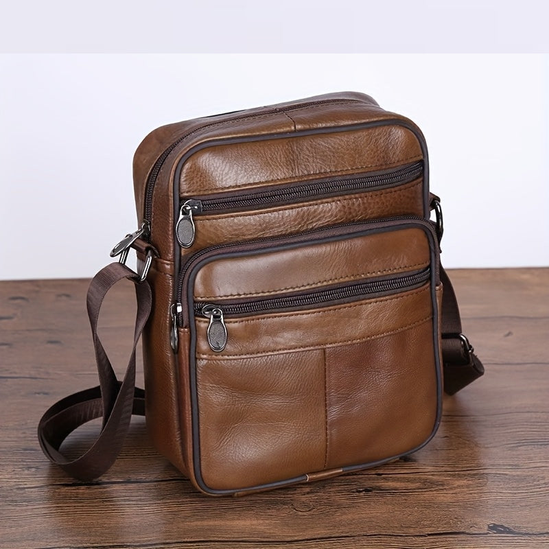 Stylish coffee men's messenger bag, perfect for business or casual wear, with adjustable strap.