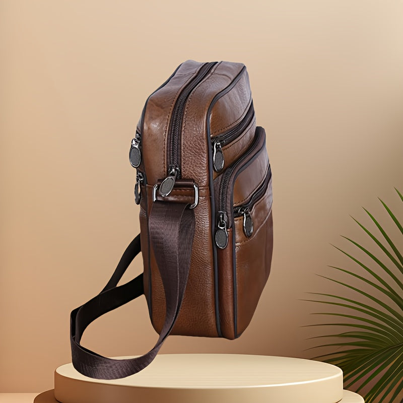 Coffee brown men's messenger bag, versatile for business, travel, or casual use.