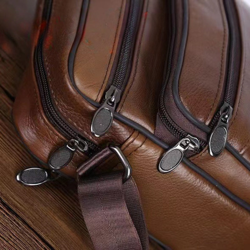 Men's versatile crossbody bag in coffee, ideal for travel, business, and casual outings.