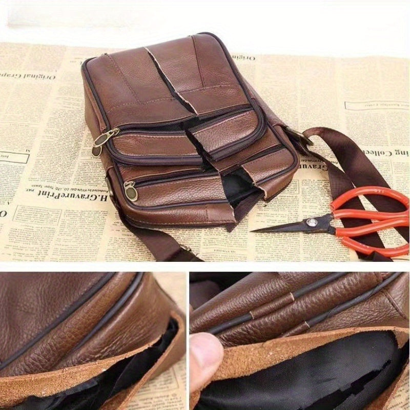 Durable black men's shoulder bag, compact for everyday essentials, with adjustable strap.