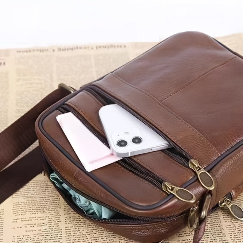 Men's brown shoulder bag with adjustable strap, a practical and stylish accessory for daily use.