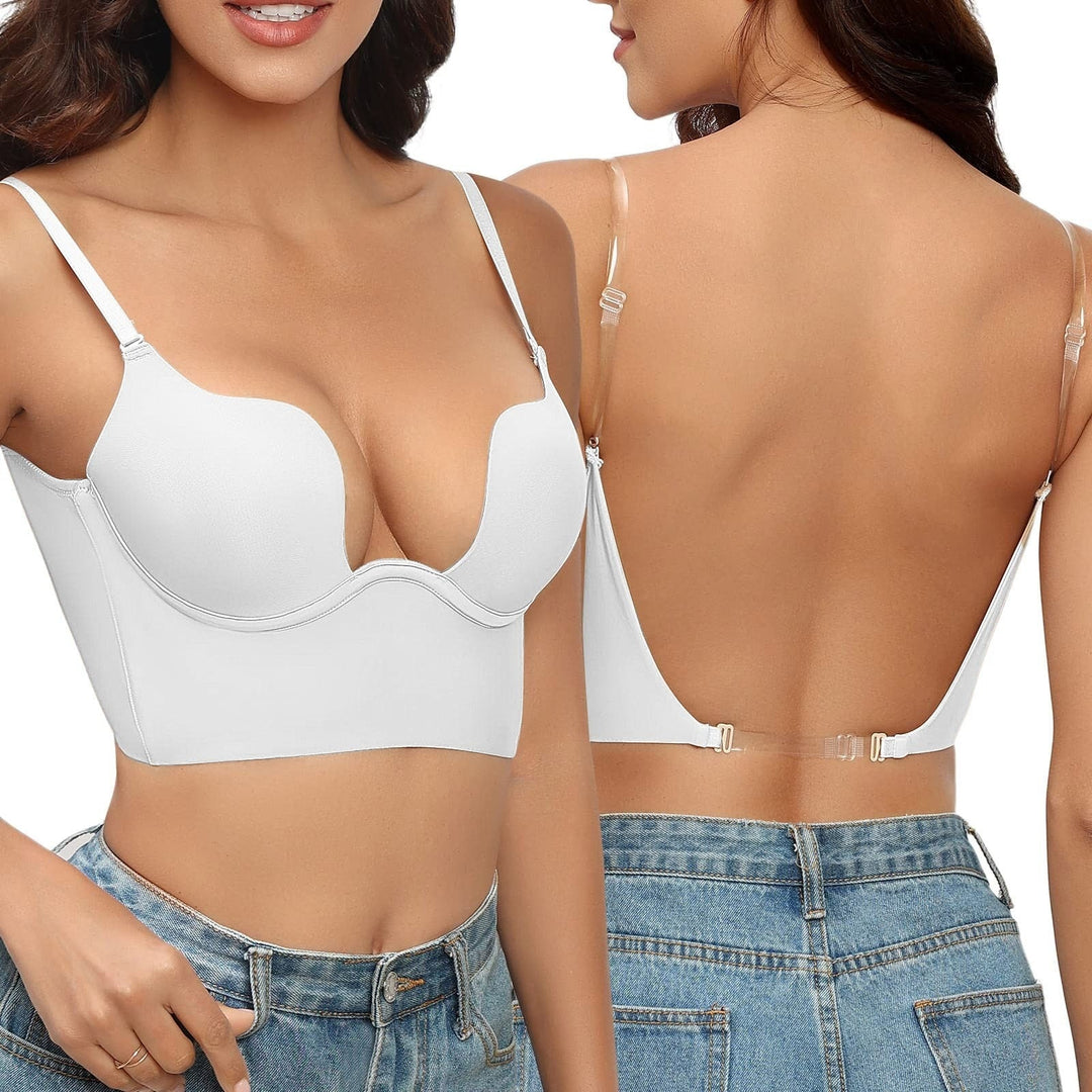 Secure black strapless backless support bra. Essential women's underwear for dresses & tops.