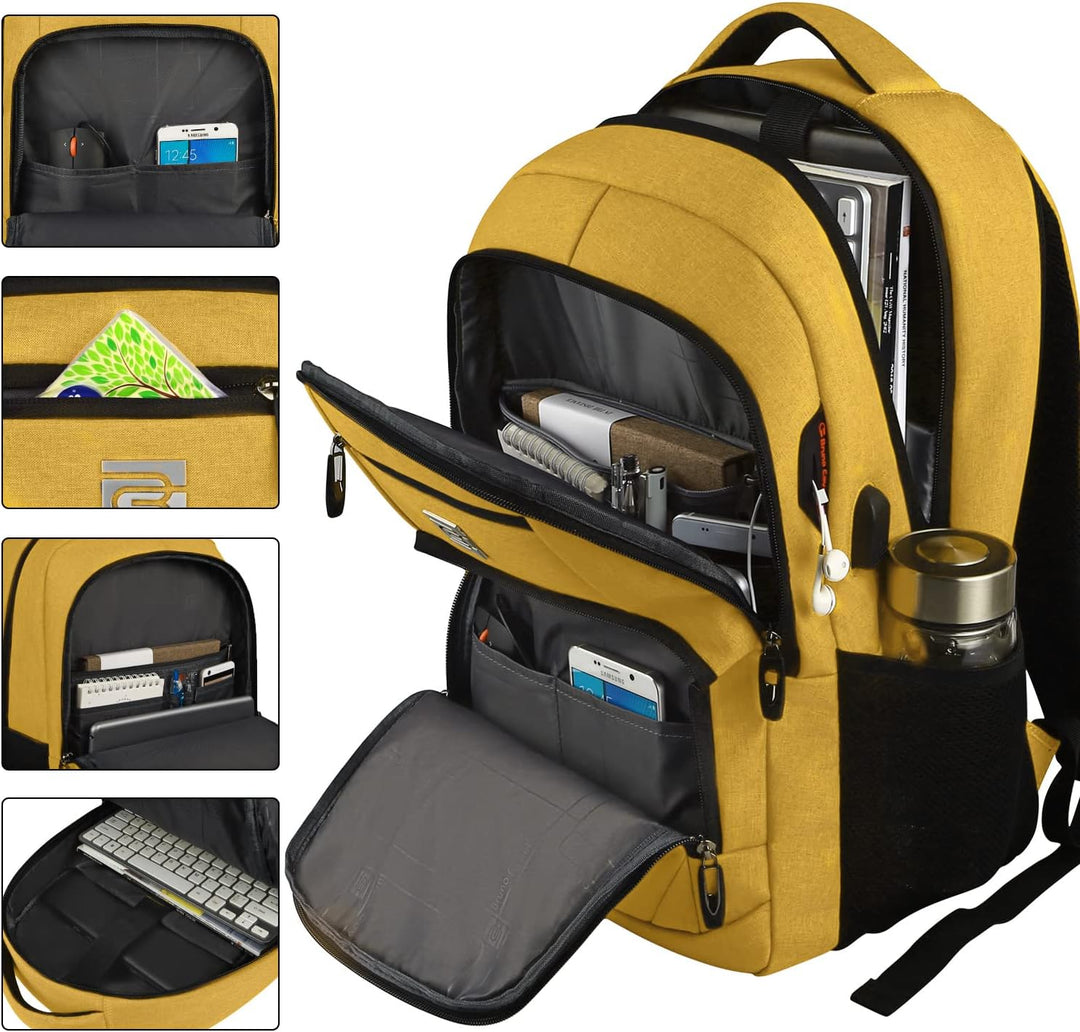 Detail of the integrated USB charging port on a unisex tech anti-theft backpack.