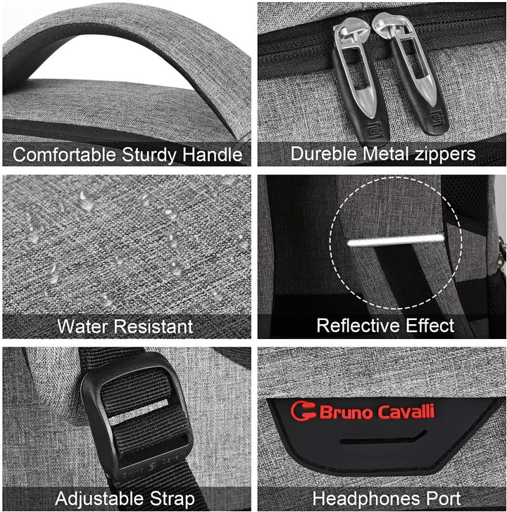 Anti-theft backpack with reflective accents, enhancing night safety for commuters.