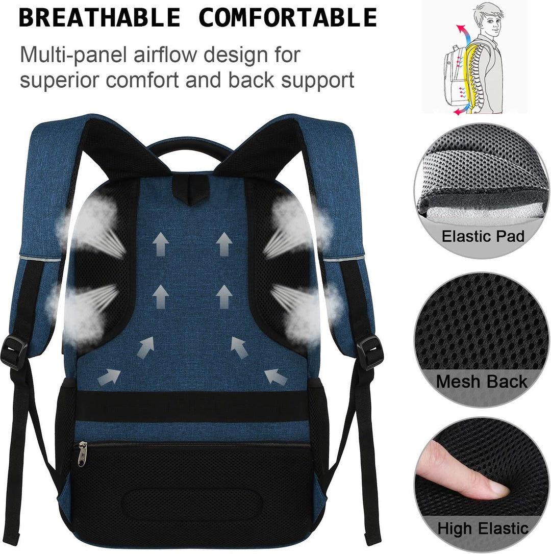 Side view of a slim commuter anti-theft backpack with external USB port.