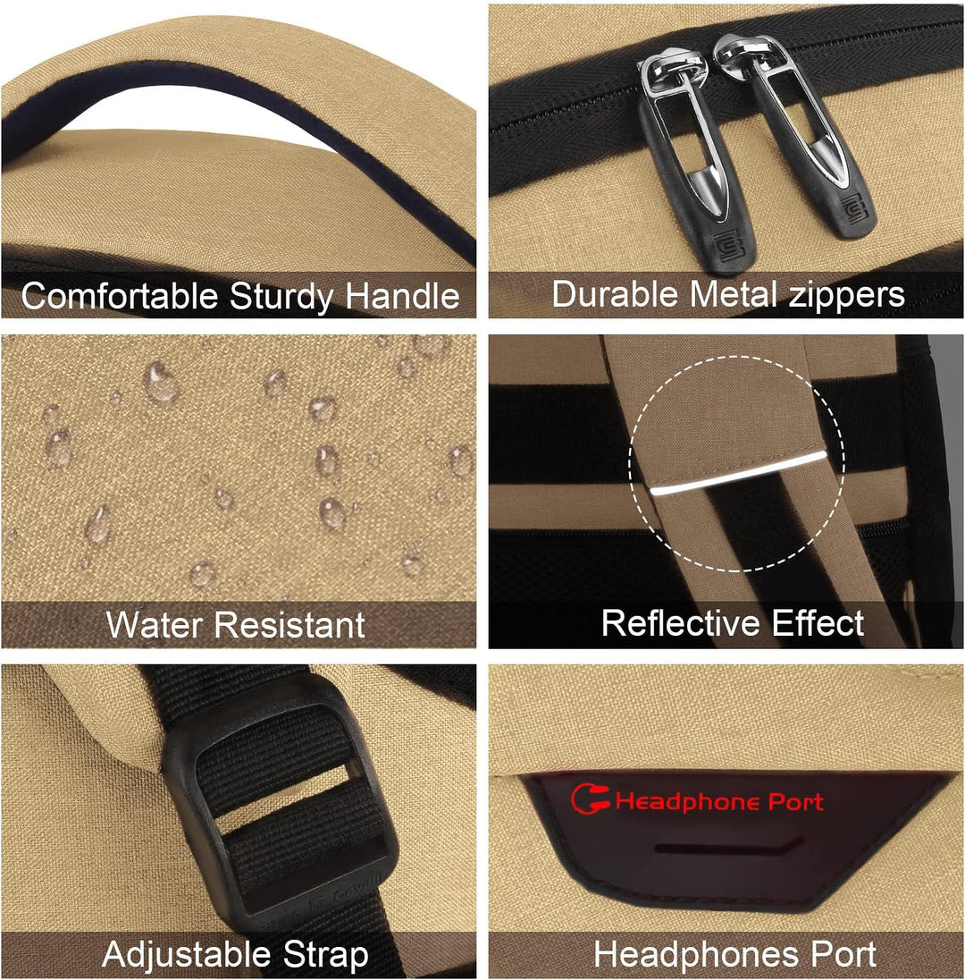Organized interior of a USB charging anti-theft backpack with laptop sleeve.