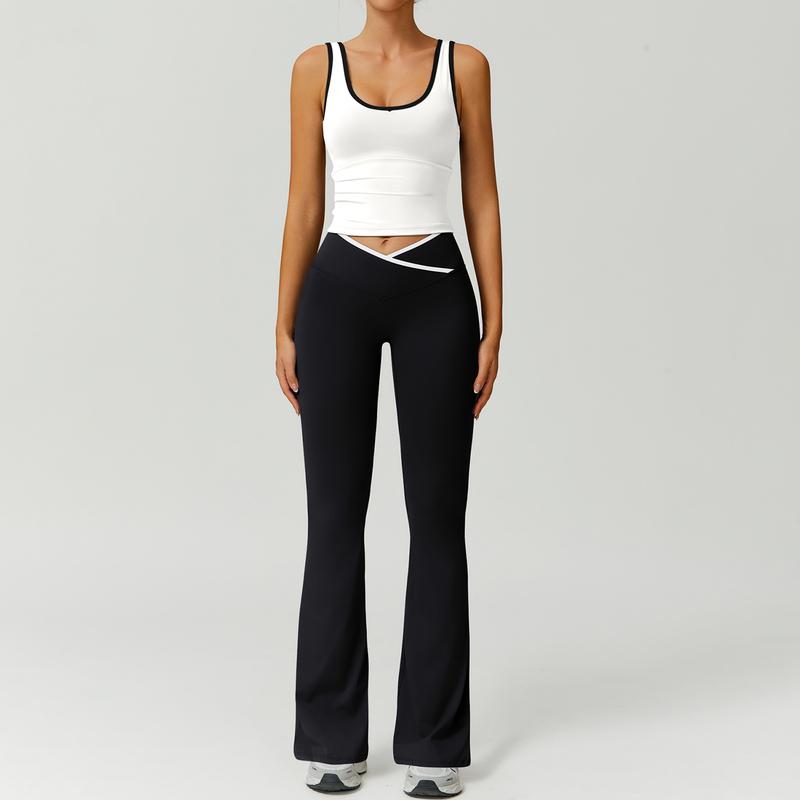 Women's sculpting capri legging & sports bra set for yoga & workout. Comfortable athletic activewear.