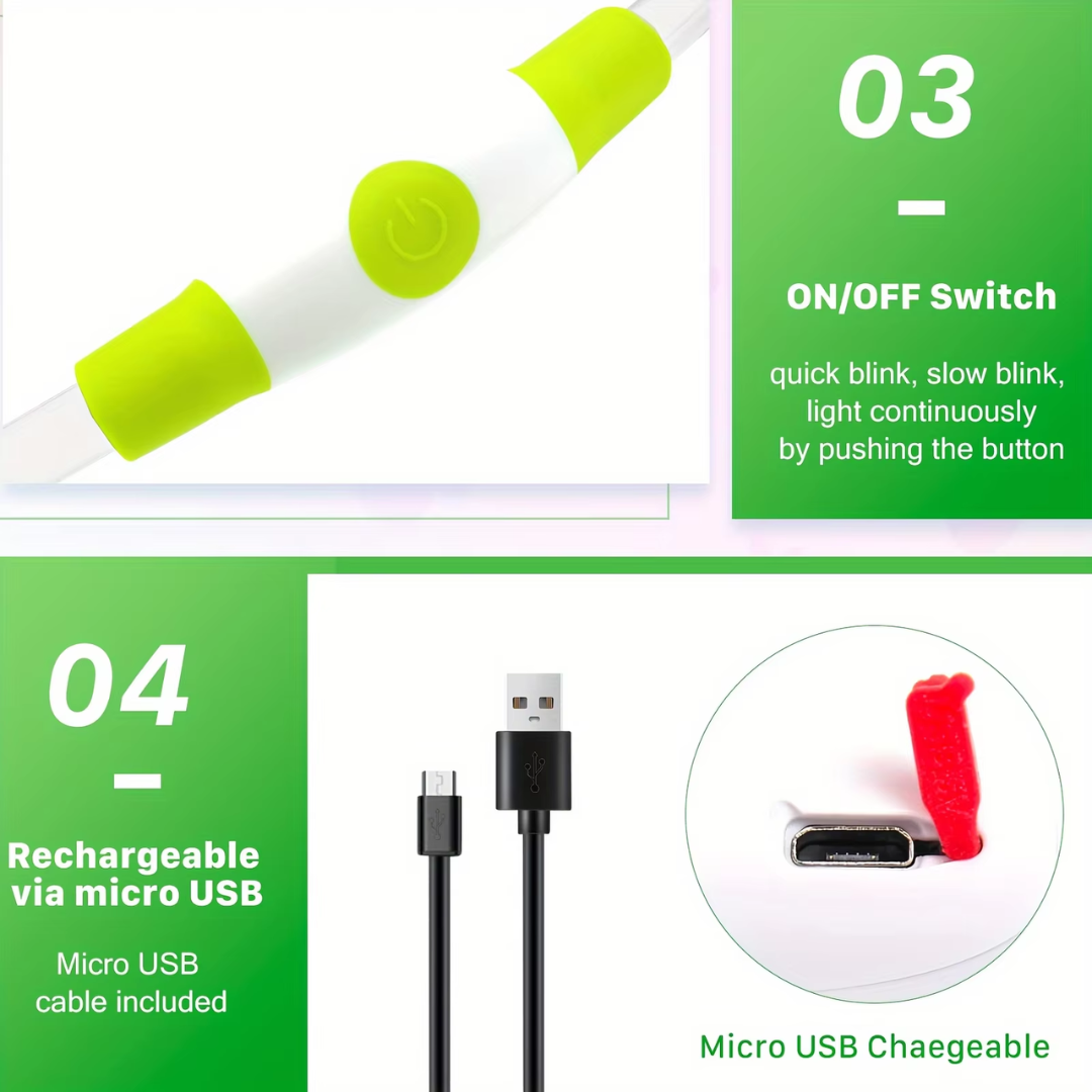 "Blaues leuchtendes LED-Hundehalsband, USB-wiederaufladbar, für sichere Spaziergänge bei Nacht, verstellbar und wetterfest."