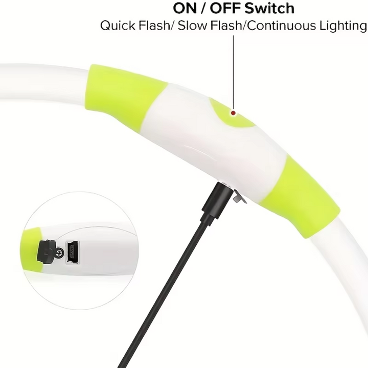 "Blaues leuchtendes LED-Hundehalsband, USB-wiederaufladbar, für sichere Spaziergänge bei Nacht, verstellbar und wetterfest."