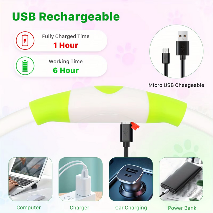 "Blaues leuchtendes LED-Hundehalsband, USB-wiederaufladbar, für sichere Spaziergänge bei Nacht, verstellbar und wetterfest."