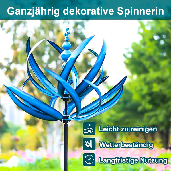 Blaues Metall-Windspiel im robusten Design für den Garten, elegantes Dekor für Außenbereiche.