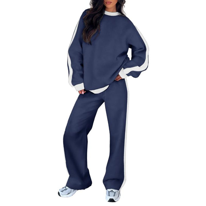 Comfortable women's two-piece lounge set with relaxed fit wide-leg pants & stylish long-sleeve top.