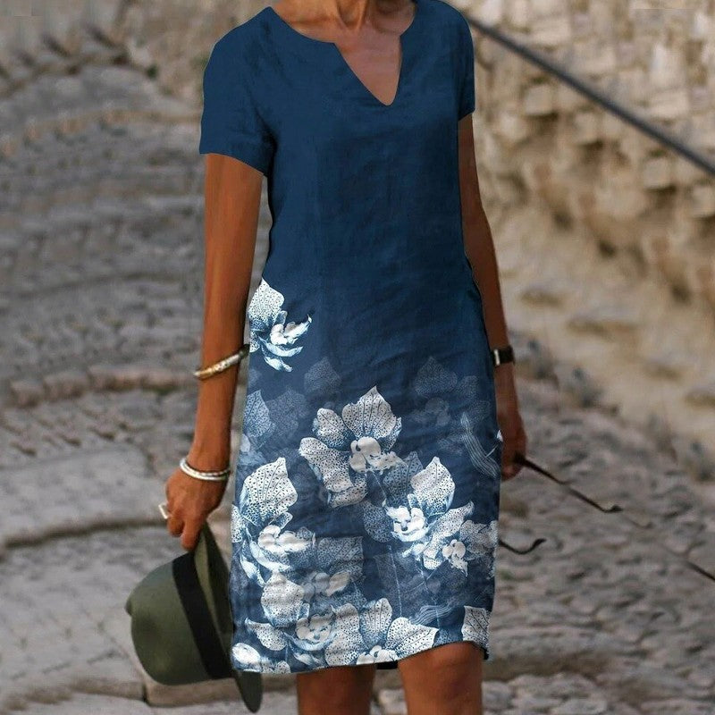 "Blumiges V-Ausschnitt Midi-Kleid Damen, florales Muster, elegant und bequem, ideal für Sommer und Gartenfeste"