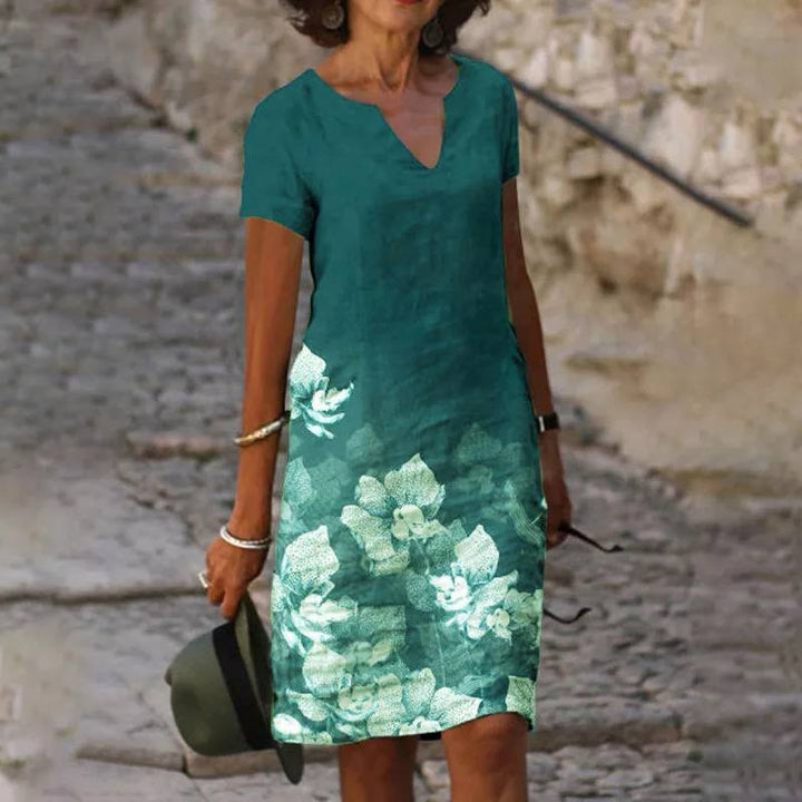 "Blumiges V-Ausschnitt Midi-Kleid Damen, florales Muster, elegant und bequem, ideal für Sommer und Gartenfeste"