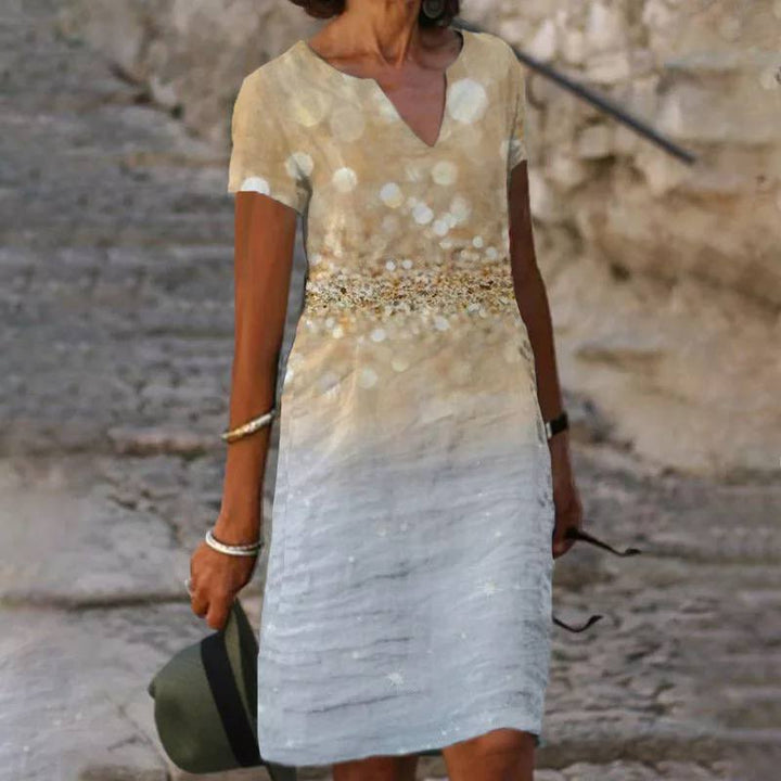 "Blumiges V-Ausschnitt Midi-Kleid Damen, florales Muster, elegant und bequem, ideal für Sommer und Gartenfeste"